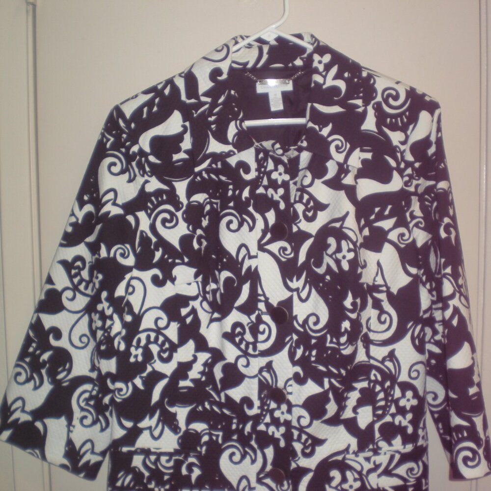 Women's Charter Club Black & White Floral Print Jacket Size 10
